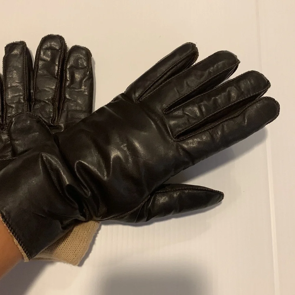 DARK Brown Leather Gloves with Lining Size M